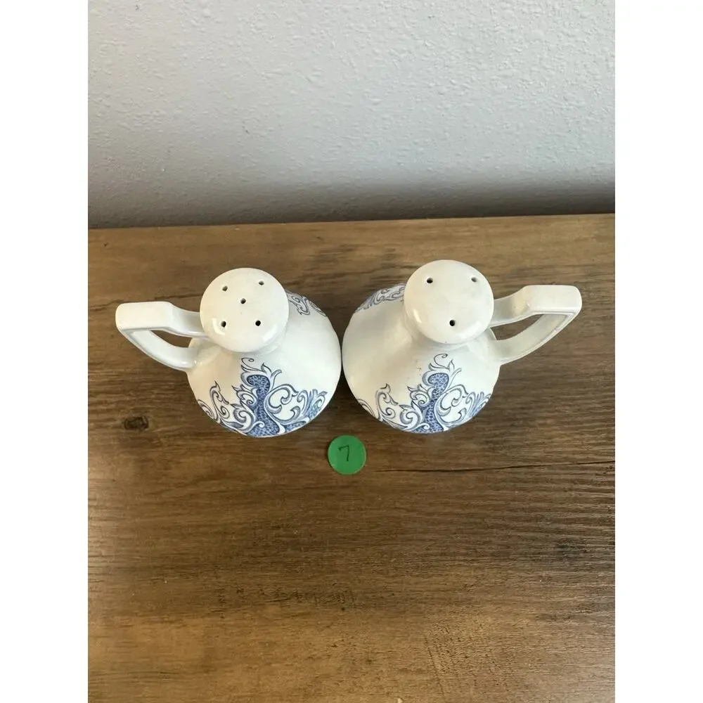 Vintage Blue & White Salt and Pepper Shakers Art Deco Style Pair England